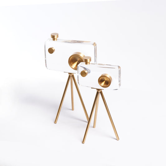 Modern Crystal Camera Ornaments With Gold Metal Stand