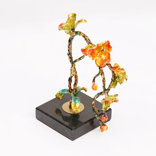 Metal Flowers On Tree With Marble Base