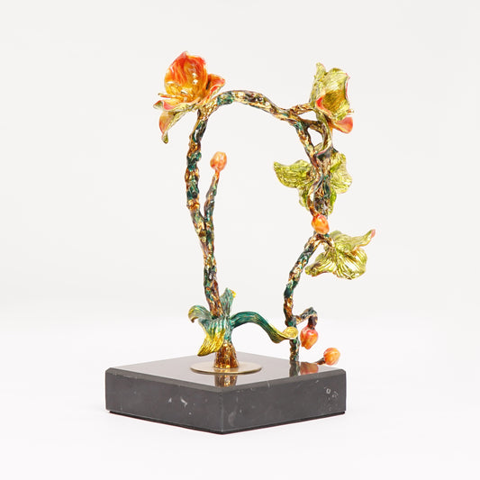 Metal Flowers On Tree With Marble Base
