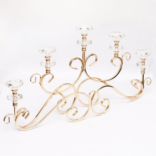 Candle Holders 5 Arms Candlesticks for Wedding/Party Centerpieces Decoration Crystal, Metal Candle Holder Set