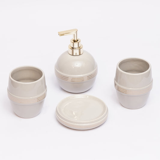 Ceramic Bathroom Accessories Set of 4 Light Grey Bath Set for Home