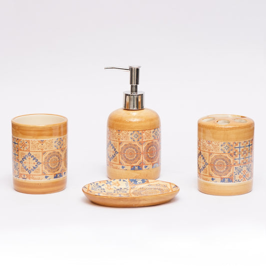 Ceramic Bathroom Accessories Set of 4 Bath Set with Soap Dispenser
