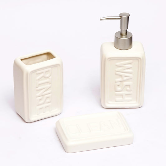 Ceramic Bathroom Set With Soap Dispenser - 3 Pcs