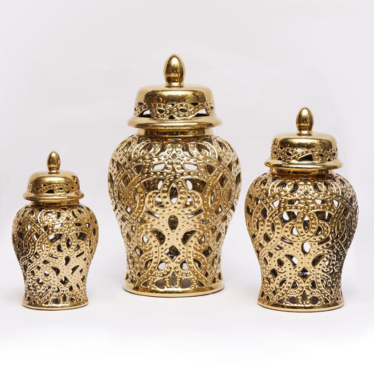 Gold Ginger Jar with Lid/Ceramic VASE or Flower vase for Home Décor
