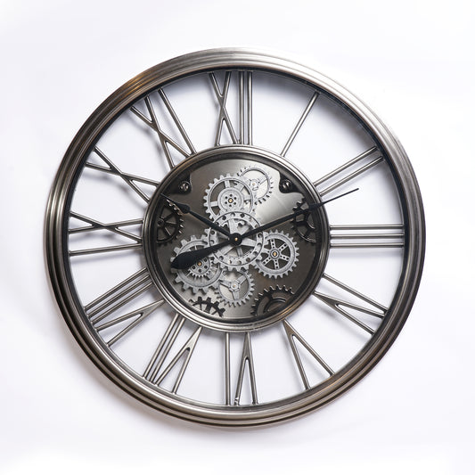 Black Round Wall Clock With Moving Gears