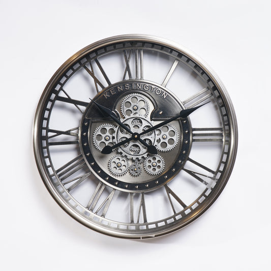 Large Black Round Wall Clock With Moving Gears