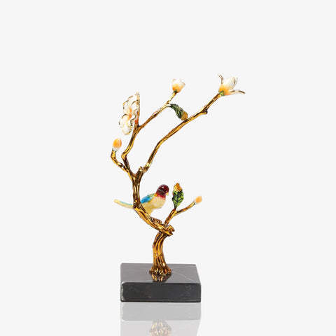 Metal Birds Sitting on Tree with Marble Base