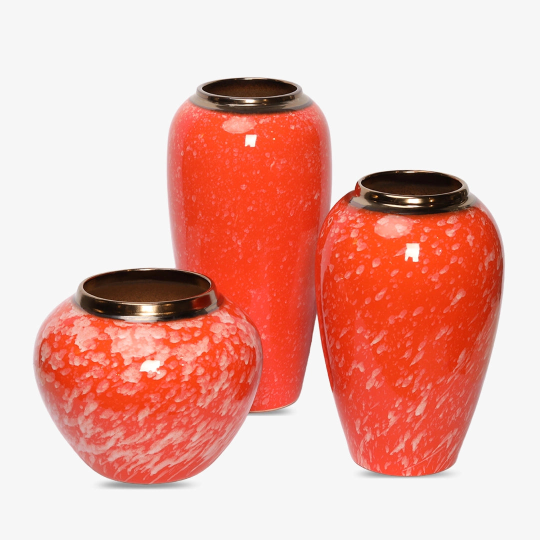 Vintage Red Porcelain Vase Set 3-Piece