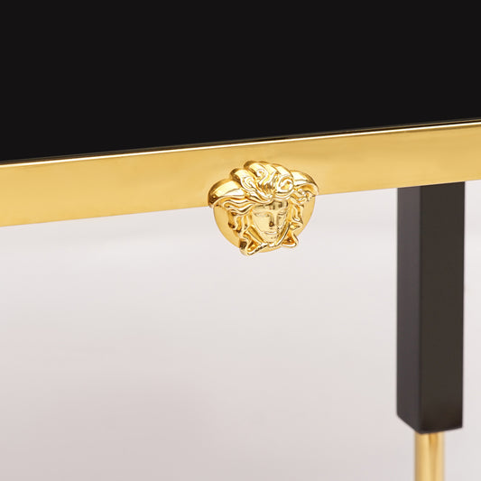 Casa Padrino luxury console black / gold - Rectangular console table with faux marble top - Living room furniture - Luxury furniture - Luxury furnishings
