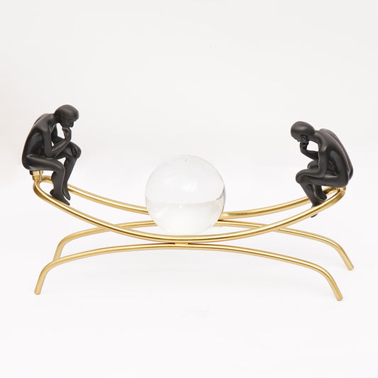 Gold Seesaw Black Thinkers for Home Decor, Crystal Ball Modern Sculptures Decor for Living Room Office Desktop Study Coffee Table Shelf Decor Collectible Figurine Abstract Art