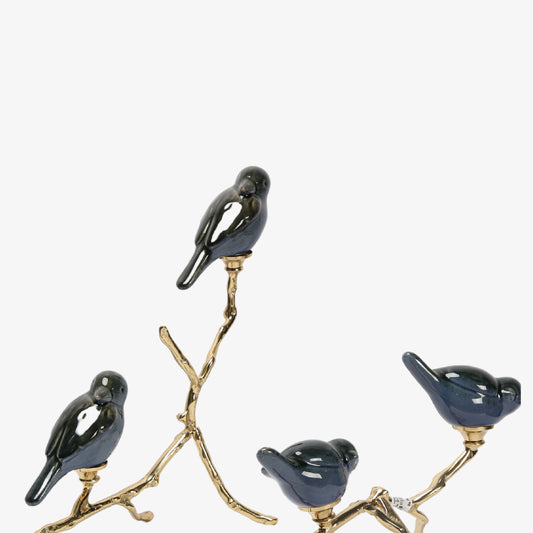 Ceramic Sparows on Metal Stand with 2 Pieces